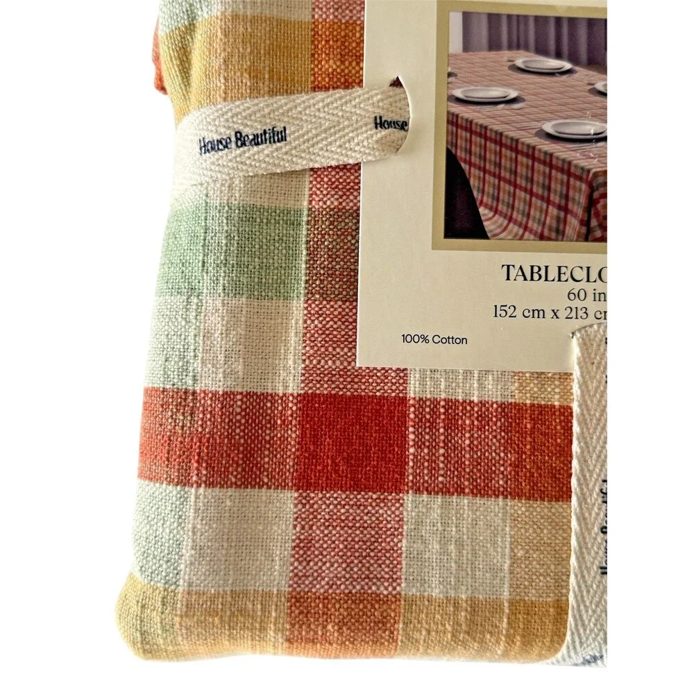 House Beautiful Tablecloth 60x84” Plaid Thanksgiving Autumn Fall 100% Cotton
